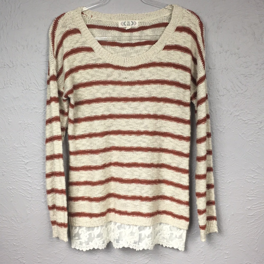 Pink Rose Creme & Burnt Orange Striped Sweater Top - Picture 1 of 10